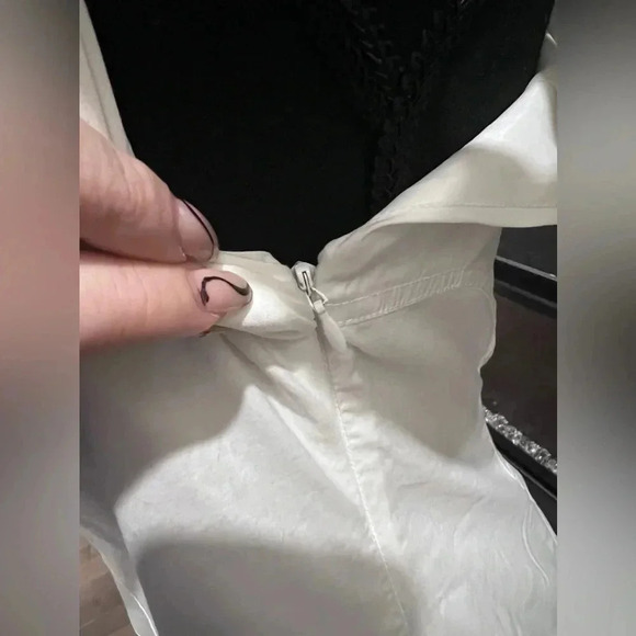 Bebe |  Structured White Halter Dress With Off Shoulder Detail | Size M - Picture 6 of 12